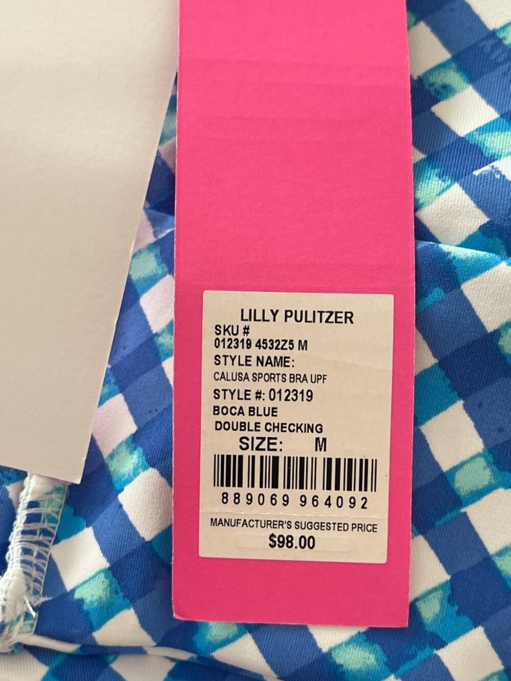 Lilly Pulitzer Luxletic Sports Bra Top Calusa Boca Blue Double Checking Medium - Picture 10 of 13